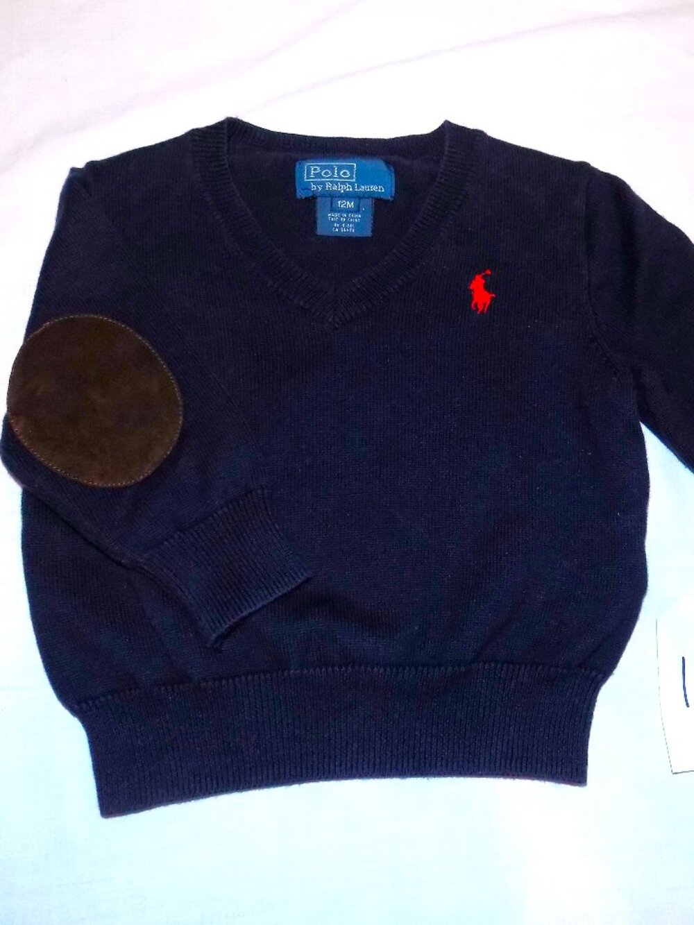 POLO Ralph Lauren Infant Boys 12M Navy Blue Vneck Sweater Elbow Patches